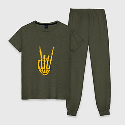 Пижама хлопковая женская Golden skeleton hand, цвет: меланж-хаки