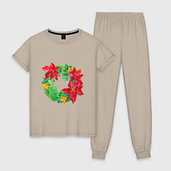 Женская пижама Новогодний венок из плюща и пуансеттии
