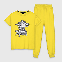 Пижама хлопковая женская Слоны и черепаха, цвет: желтый
