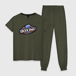 Пижама хлопковая женская Boxing sport, цвет: меланж-хаки