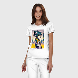 Пижама хлопковая женская Kitten girl - cyberpunk, цвет: белый — фото 2