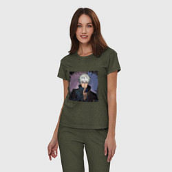 Пижама хлопковая женская Годжо, цвет: меланж-хаки — фото 2