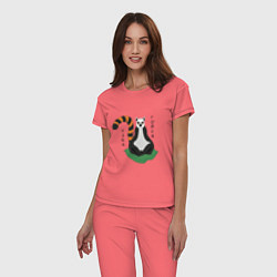 Пижама хлопковая женская Узбагойся лемур мадагаскарский и надпись, цвет: коралловый — фото 2