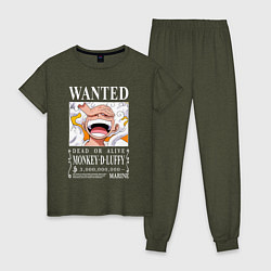 Пижама хлопковая женская Monkey D Luffy - wanted, цвет: меланж-хаки