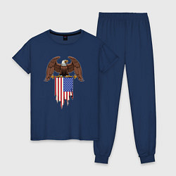 Пижама хлопковая женская Орёл с американским флагом, цвет: тёмно-синий