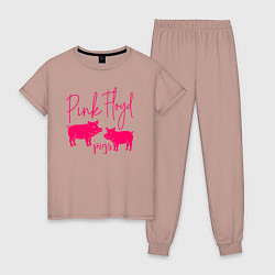 Пижама хлопковая женская Pink Floyd pigs, цвет: пыльно-розовый