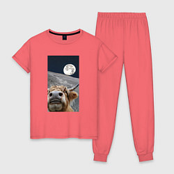 Женская пижама Корова делает селфи на луне