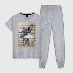 Пижама хлопковая женская Балет ноты, цвет: меланж