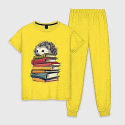 Пижама хлопковая женская Ёжик на книгах, цвет: желтый