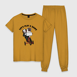 Пижама хлопковая женская Инопланетянин - Пила, цвет: горчичный