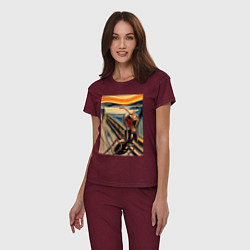 Пижама хлопковая женская Муравей кричит на картине Эдварда Мунка - мем иску, цвет: меланж-бордовый — фото 2