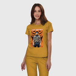 Пижама хлопковая женская Cool skeleton - halloween poster, цвет: горчичный — фото 2