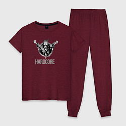 Пижама хлопковая женская Hardcore will never die, цвет: меланж-бордовый