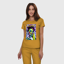 Пижама хлопковая женская Halloween zombie - magazin cover, цвет: горчичный — фото 2