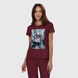 Пижама хлопковая женская Геншин Шэнь Хэ, цвет: меланж-бордовый — фото 2
