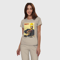 Пижама хлопковая женская Пародия на плакаты СССР Гомер Симпсон, цвет: миндальный — фото 2