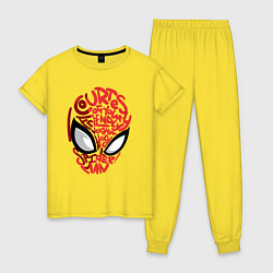 Пижама хлопковая женская Spider-Man text, цвет: желтый