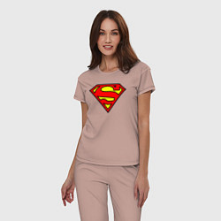 Пижама хлопковая женская Superman logo, цвет: пыльно-розовый — фото 2