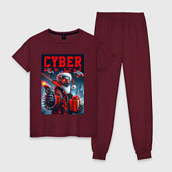 Пижама хлопковая женская Cyber Santa with a gun - ai art, цвет: меланж-бордовый