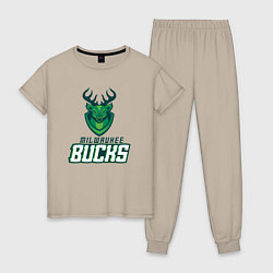 Пижама хлопковая женская Milwaukee Bucks NBA, цвет: миндальный