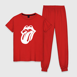 Пижама хлопковая женская Rolling Stones - white logo, цвет: красный