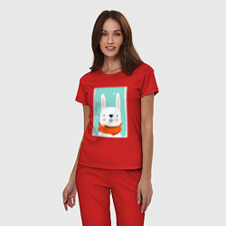 Пижама хлопковая женская Снежный заяц с шарфом, цвет: красный — фото 2