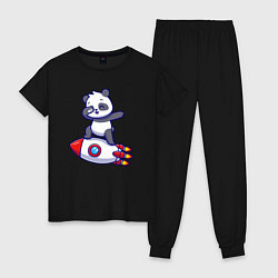 Пижама хлопковая женская Rocket panda, цвет: черный