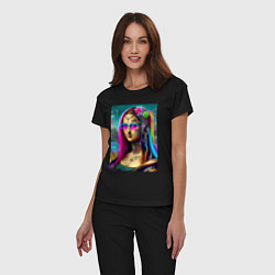Пижама хлопковая женская The Gioconda of our days is eclectic, цвет: черный — фото 2