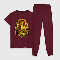 Пижама хлопковая женская Hogwarts - gryffindor logo, цвет: меланж-бордовый