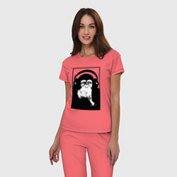 Пижама хлопковая женская Monkey in the headphones, цвет: коралловый — фото 2
