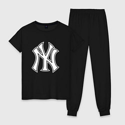 Пижама хлопковая женская New York yankees - baseball logo, цвет: черный