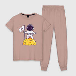 Пижама хлопковая женская Астронавт прибыл на луну, цвет: пыльно-розовый