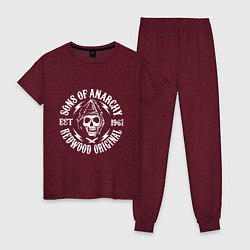 Пижама хлопковая женская Sons Of Anarchy - redwood original, цвет: меланж-бордовый