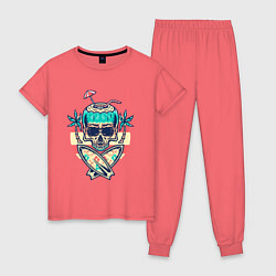 Пижама хлопковая женская Skull summer, цвет: коралловый