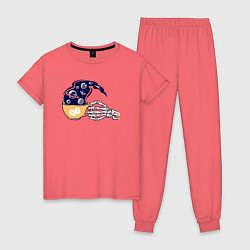 Пижама хлопковая женская Кофейный космос, цвет: коралловый