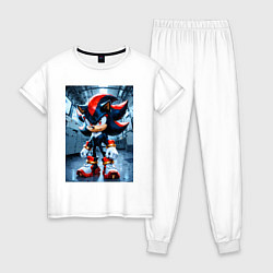 Пижама хлопковая женская Ежик Шедоу в коридоре, цвет: белый