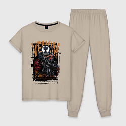 Пижама хлопковая женская Веном черный симбиот, цвет: миндальный