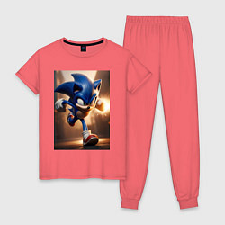 Пижама хлопковая женская Бегущий Соник, цвет: коралловый