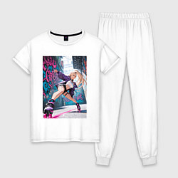 Пижама хлопковая женская Девушка на роликах исполняет трюки, цвет: белый