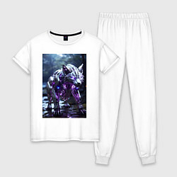 Пижама хлопковая женская Киборг лиса с неоновой подсветкой, цвет: белый