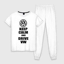 Пижама хлопковая женская Keep Calm & Drive VW, цвет: белый