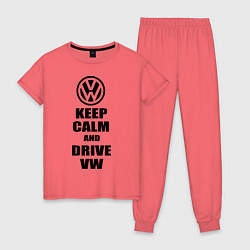 Пижама хлопковая женская Keep Calm & Drive VW, цвет: коралловый