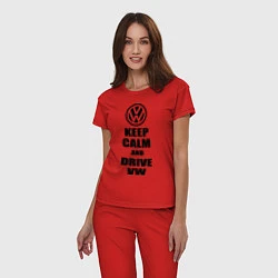 Пижама хлопковая женская Keep Calm & Drive VW, цвет: красный — фото 2