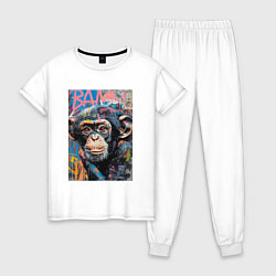 Пижама хлопковая женская Graffiti monkey, цвет: белый