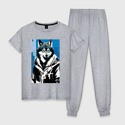 Женская пижама Волк в мегаполисе - нейроарт