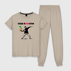 Пижама хлопковая женская Love vegan, цвет: миндальный