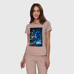 Пижама хлопковая женская Соник убегает от ракет, цвет: пыльно-розовый — фото 2