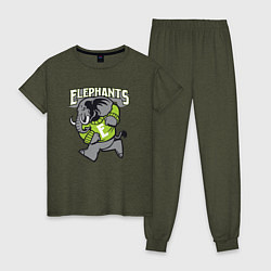 Пижама хлопковая женская Elephants run, цвет: меланж-хаки