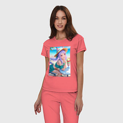 Пижама хлопковая женская Девушка-пони кушает мороженое, цвет: коралловый — фото 2
