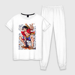 Пижама хлопковая женская One piece Луффи, цвет: белый